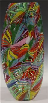 JOHN GIBBONS (20TH C.) STUDIO ART GLASS 'FIREWORKS' MURRINE VASE, 17"H - John Gibbons