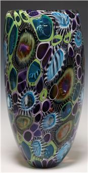 JOHN GIBBONS (20TH C.) STUDIO ART GLASS 'DREAM CATCHER' MURRINE VASE, 16&quot;H - John Gibbons