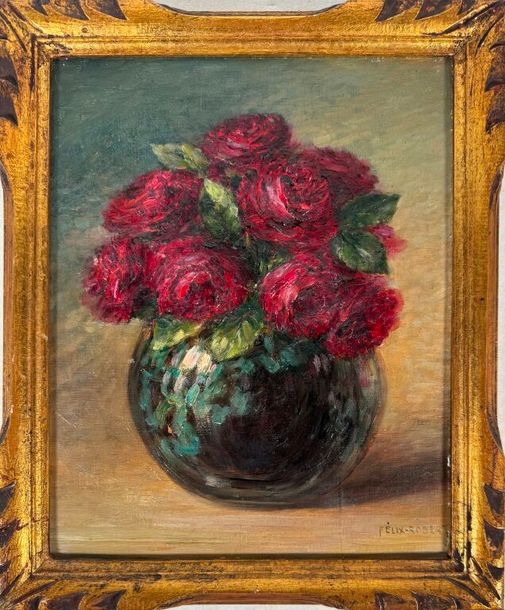Artwork by Felix Robert, Felix Robert. Bouquet de fleurs. Huile sur carton. 27 x 22 cm, Made of oil on cardboard