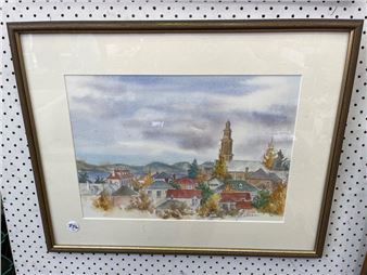 FRAMED WATERCOLOUR BY BETTY DEBNAM - BATTERY POINT SKYLINE - Betty Debman