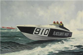 Michael Burnett (contemporary), oil on canvas of a speed boat. H.74 W.104cm - Michael Burnett