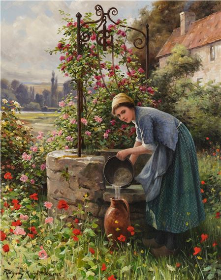 At the Garden Well by Daniel Ridgway Knight, 1922