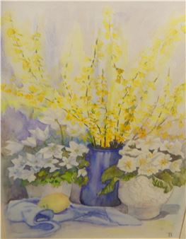 Forsythia in blue pot - Beryl Taylor