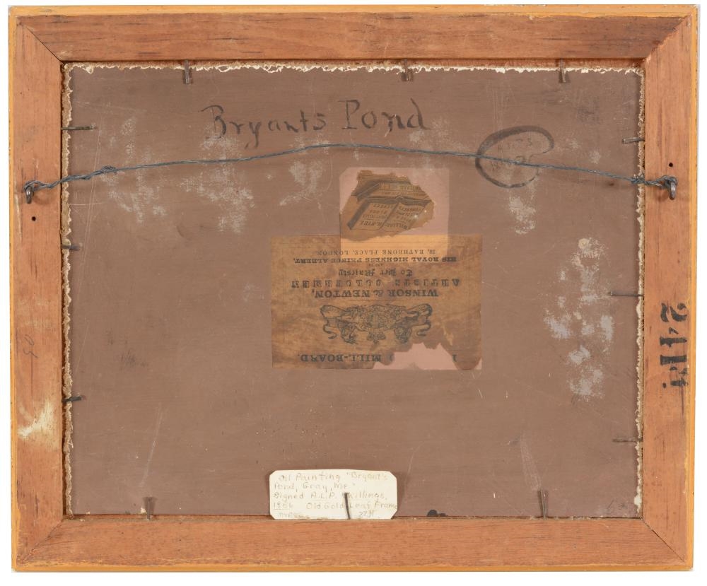 Artwork by A. L. P. Skilling, Gray, Maine landscape with figures on the shore, Made of Oil on board