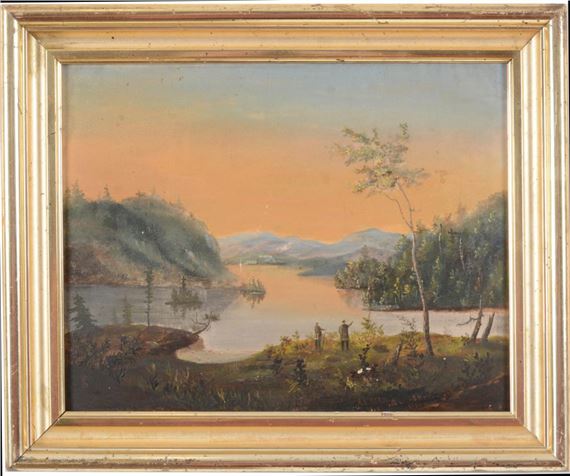 Gray, Maine landscape with figures on the shore - A. L. P. Skilling