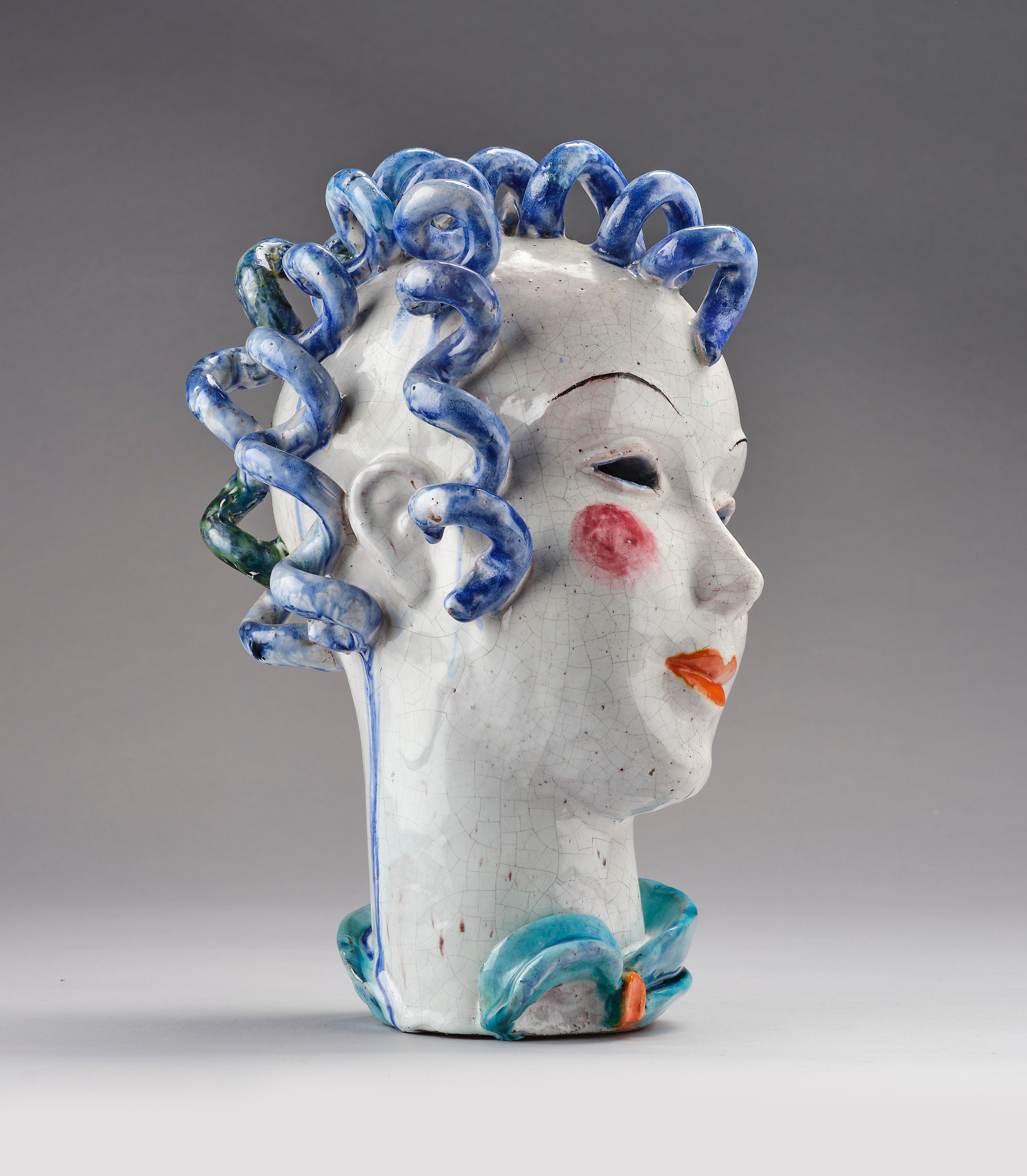 Artwork by Walter Bosse, Walter Bosse, a large female head, Kufstein, 1924-37, Made of polychrome glazes