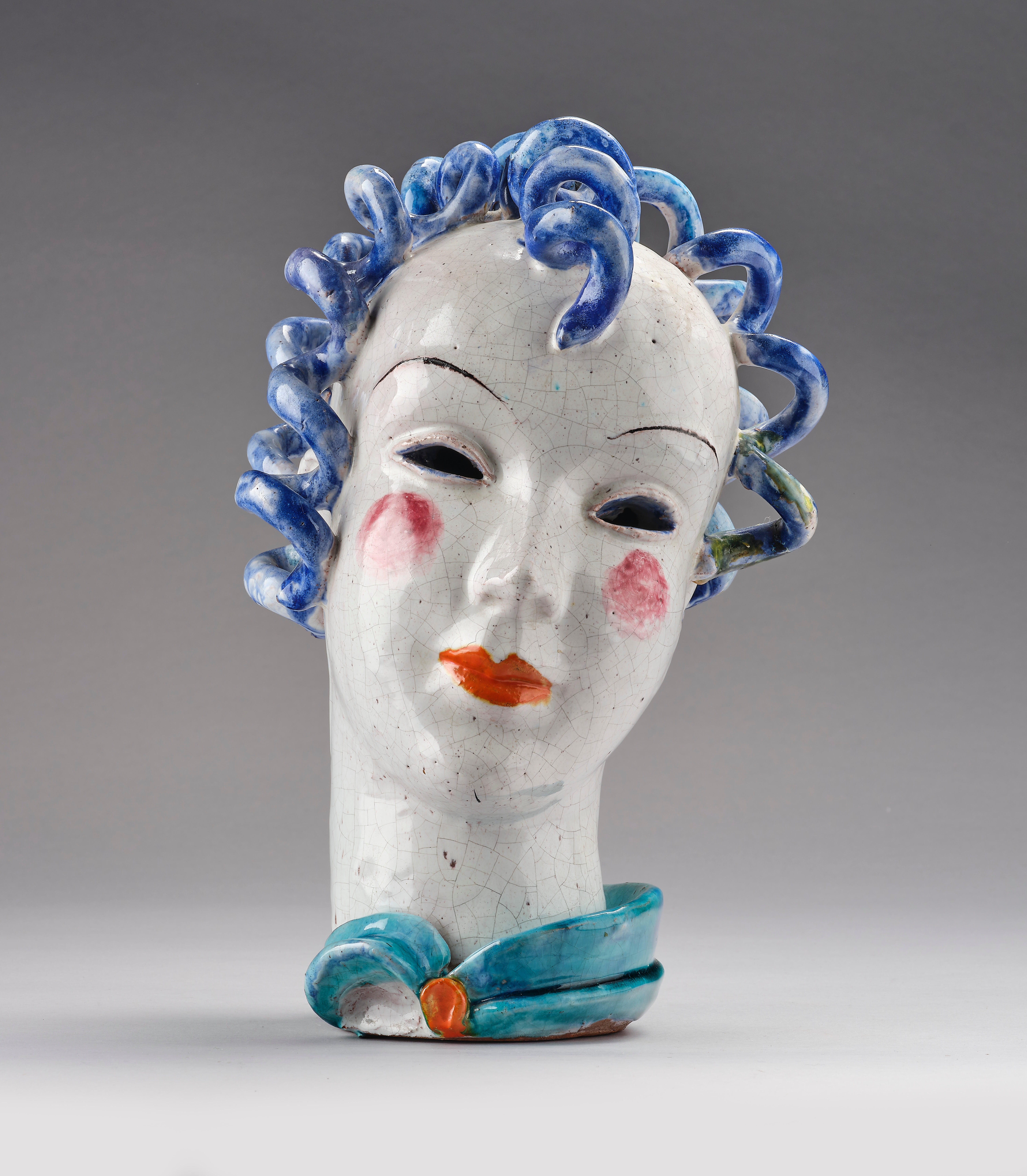 Artwork by Walter Bosse, Walter Bosse, a large female head, Kufstein, 1924-37, Made of polychrome glazes