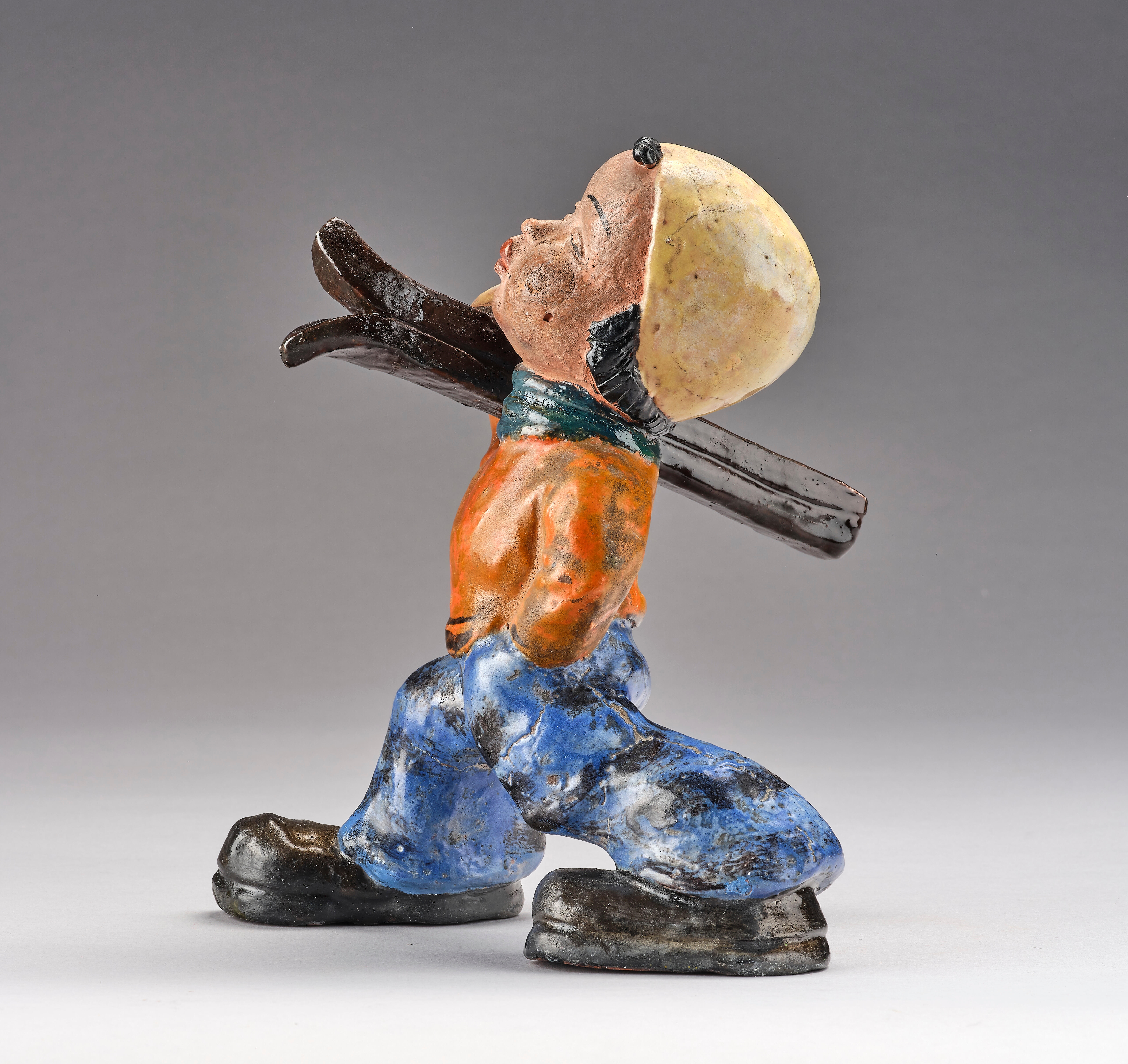 Artwork by Walter Bosse, Walter Bosse, a skier, probably Tonindustrie Scheibbs, Made of polychrome glazes