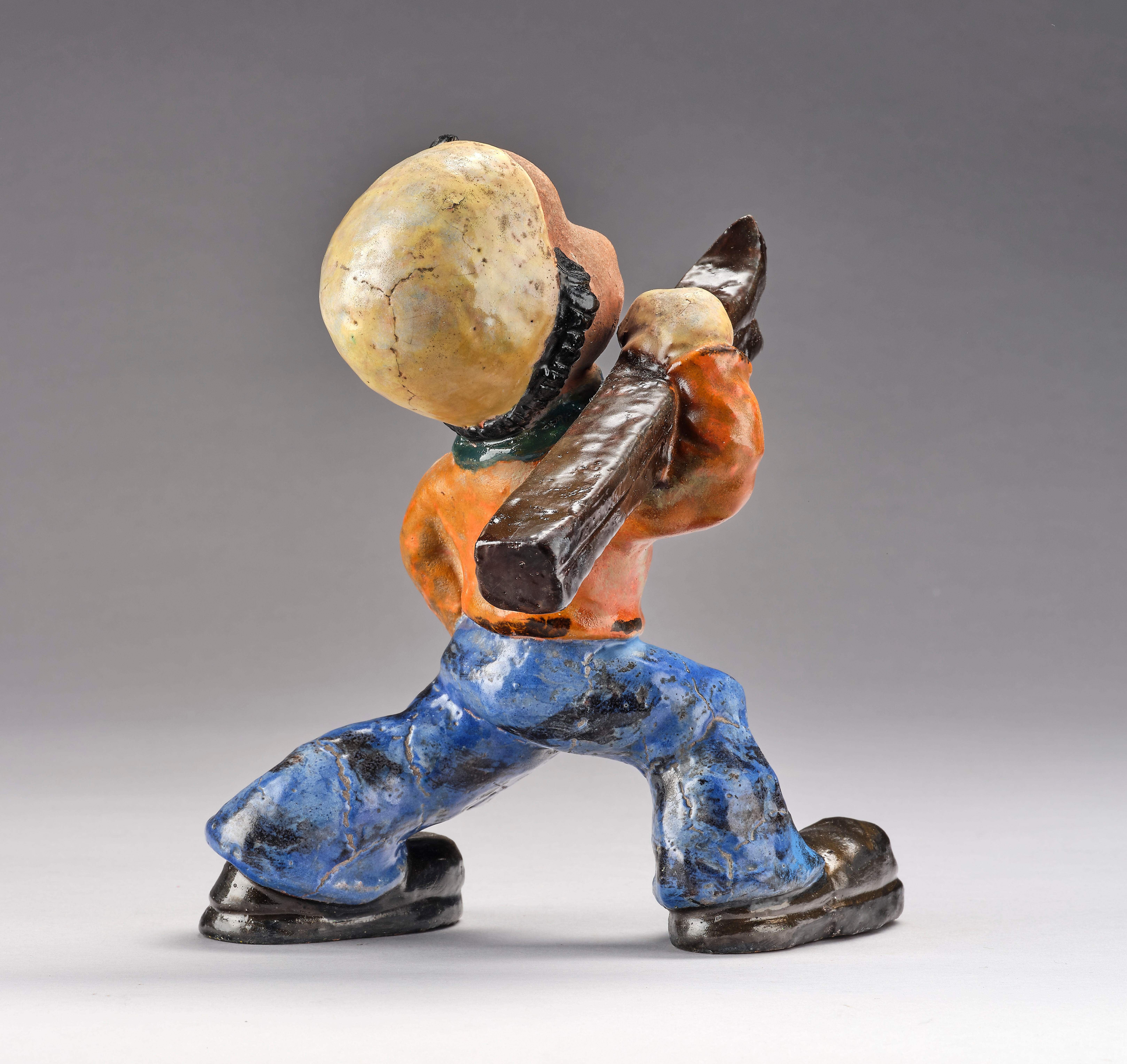 Artwork by Walter Bosse, Walter Bosse, a skier, probably Tonindustrie Scheibbs, Made of polychrome glazes