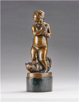 Matthias Bechtold (Germany, 1886-1940), a bronze object: boy with ball and playing cat, c. 1920 - Matthias Bechtold