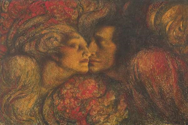 Artwork by Rose O'Neill, The Supreme Moment, Made of gouache and ink on board