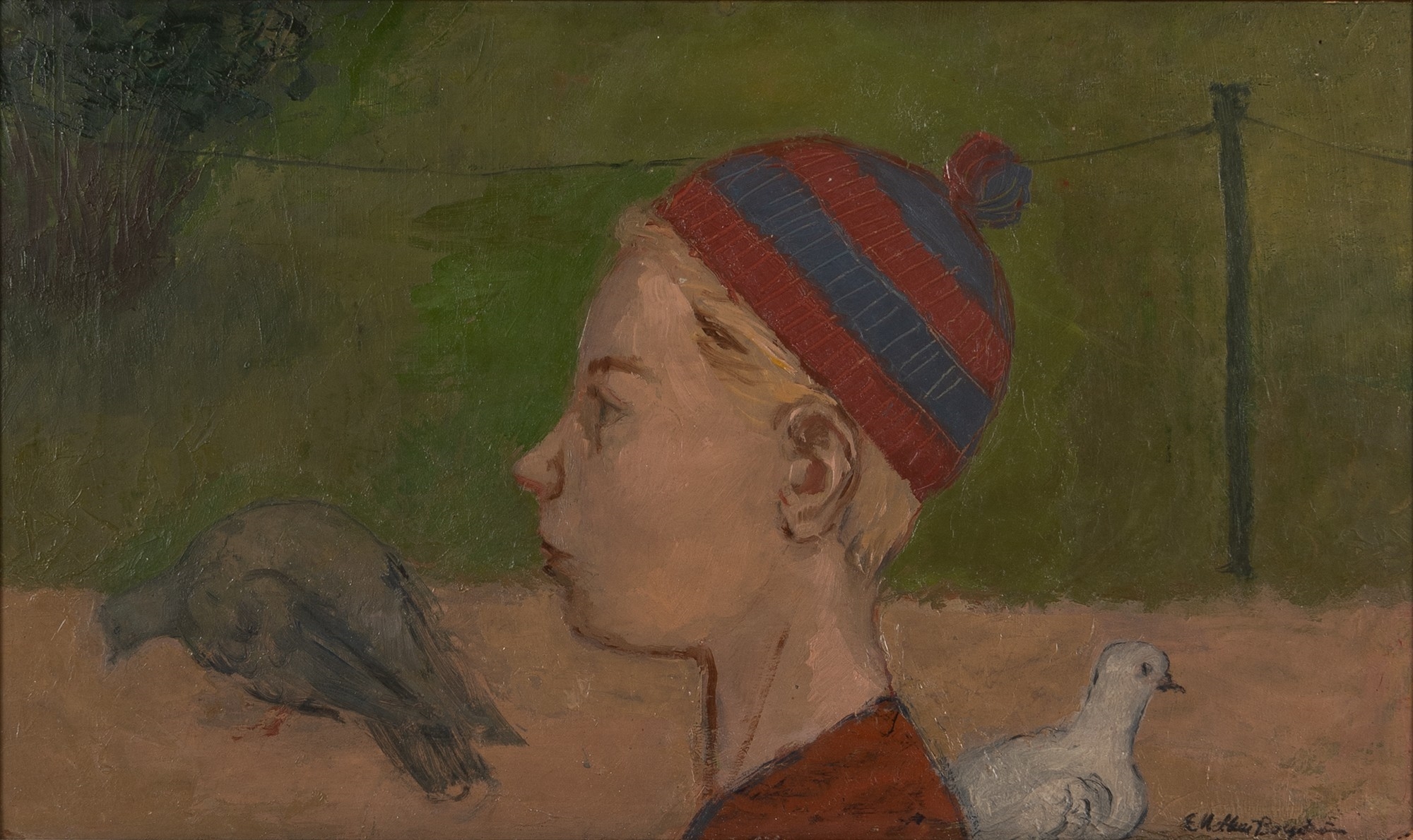 Artwork by Ernst Mether-Borgström, Poika ja kyyhkyset, Made of oil