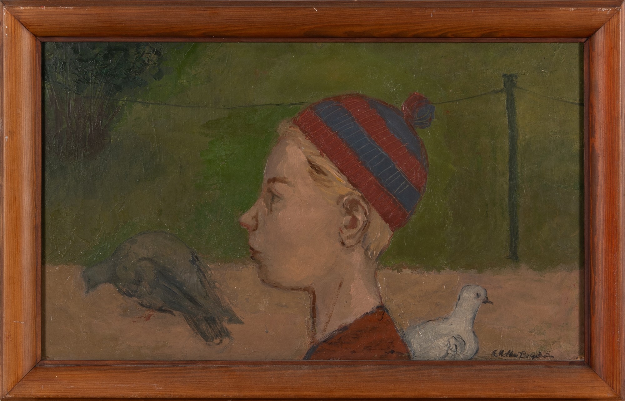 Artwork by Ernst Mether-Borgström, Poika ja kyyhkyset, Made of oil