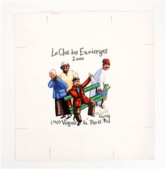 Belle illustration pour une étiquette de vin Le clos des Envierges en 2000 - Marcelino Truong