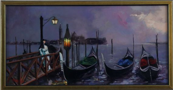 Venezianische Gondeln in sanftem Abendlicht by Mario Gianello, 1990