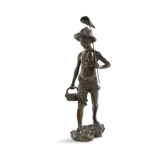 bronze fisher with net Giovanni De Martino | Fisherman with basket and net