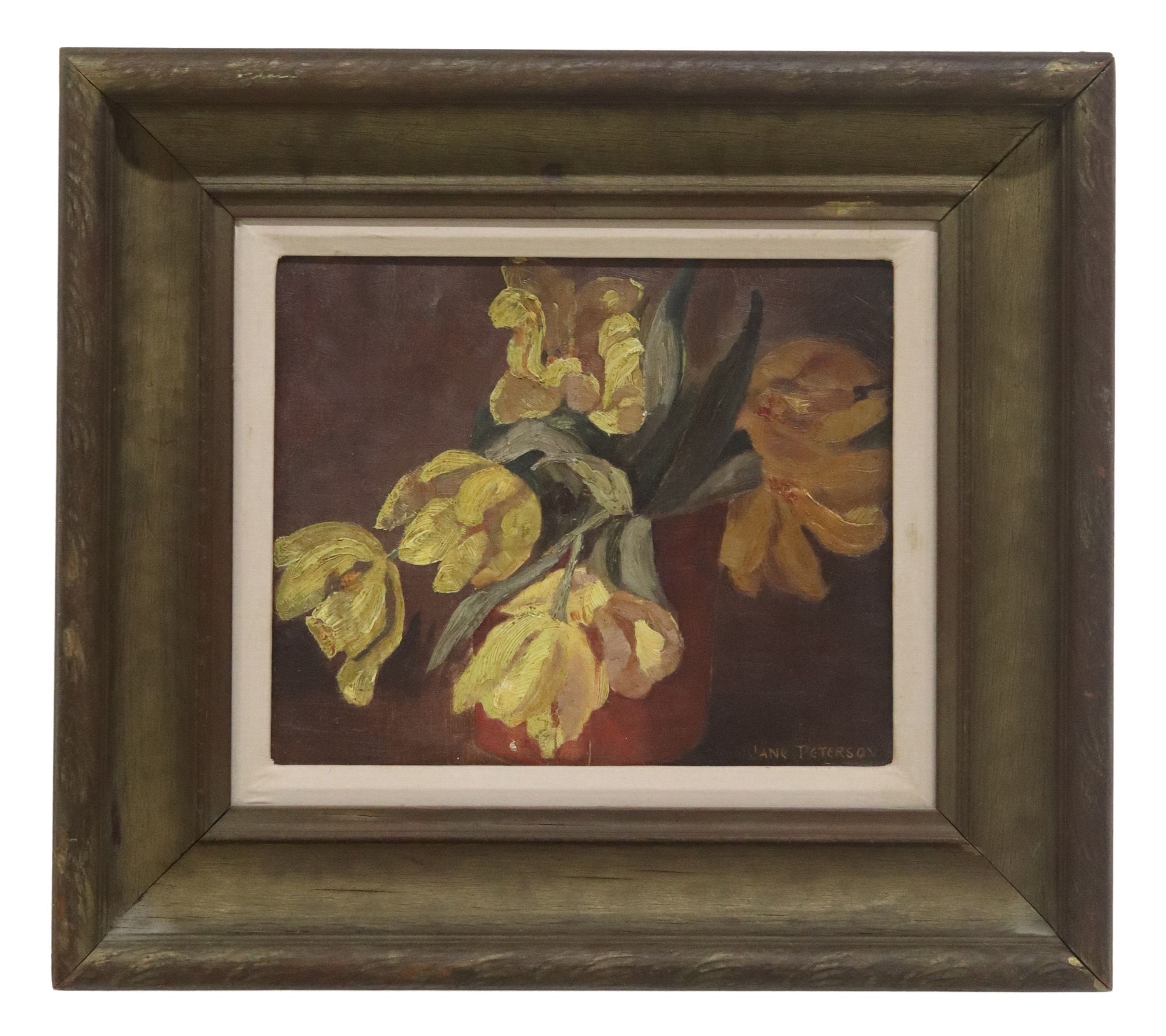 Jane Peterson | Still Life with Vase of Yellow Parrot Tulips | MutualArt