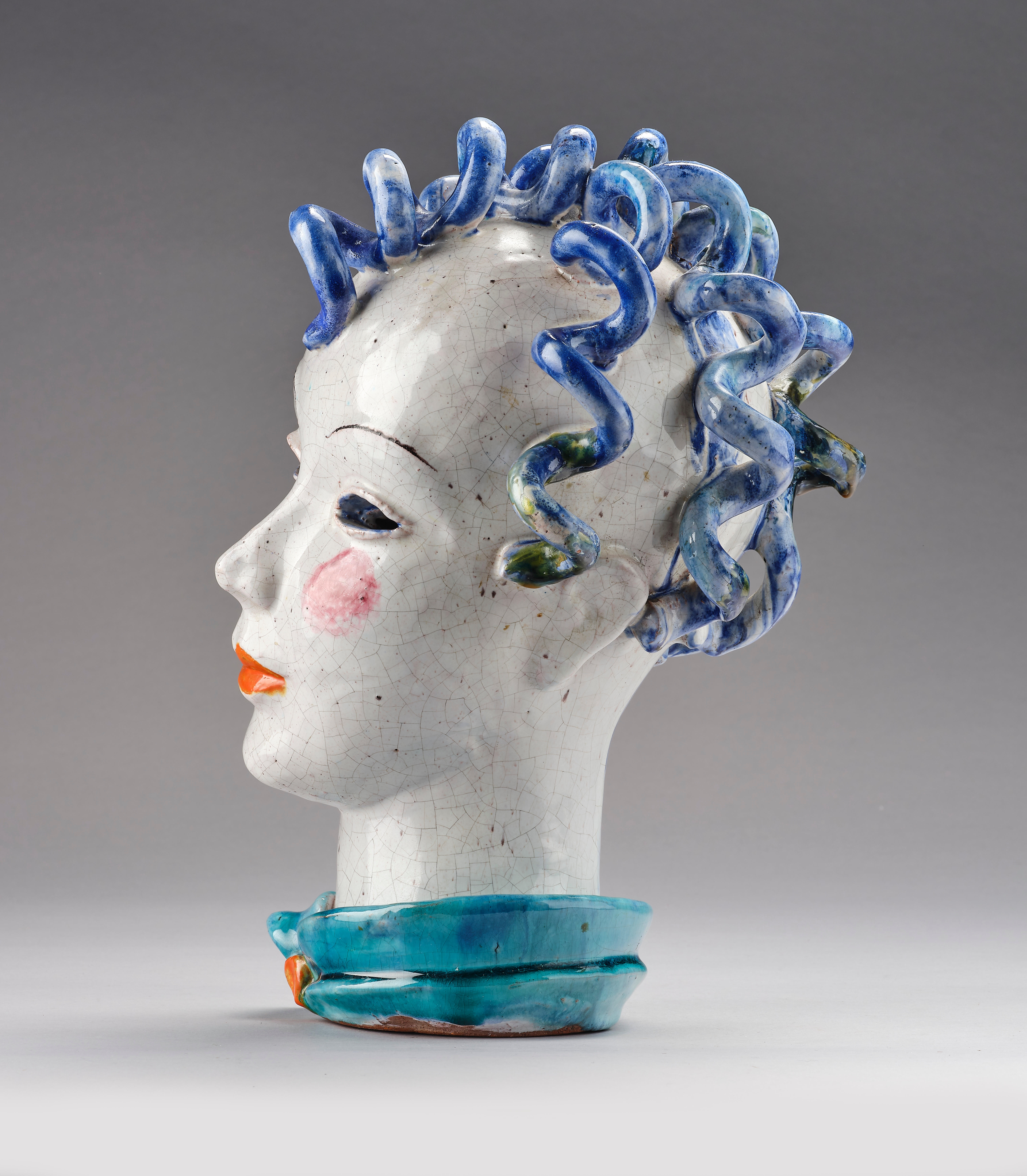 Artwork by Walter Bosse, Walter Bosse, a large female head, Kufstein, 1924-37, Made of polychrome glazes