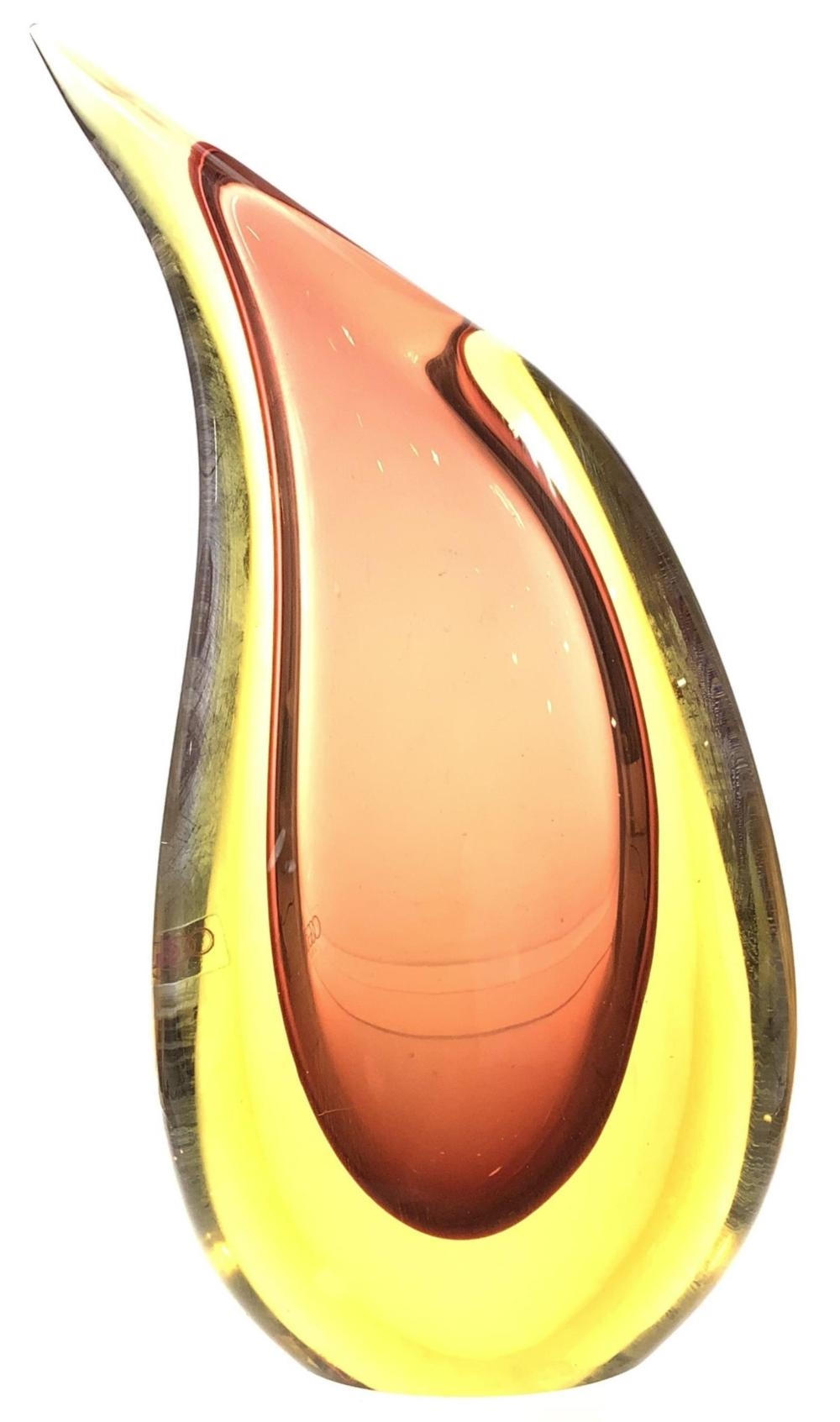 Luigi Onesto Signed Luigi Onesto Amber Glass Teardrop Vase MutualArt