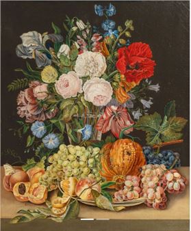 Still Life with Flowers and Fruits - P. M. Hinrichs