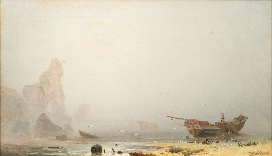 Artwork by Friedrich Preller the Younger, Rocky Coast in Morning Mist, Made of Oil/canvas.
