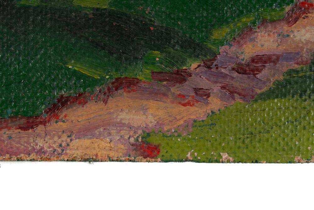 Artwork by W. Paul Holland, Countryside landscape with bridge and large central tree, Made of Oil on board