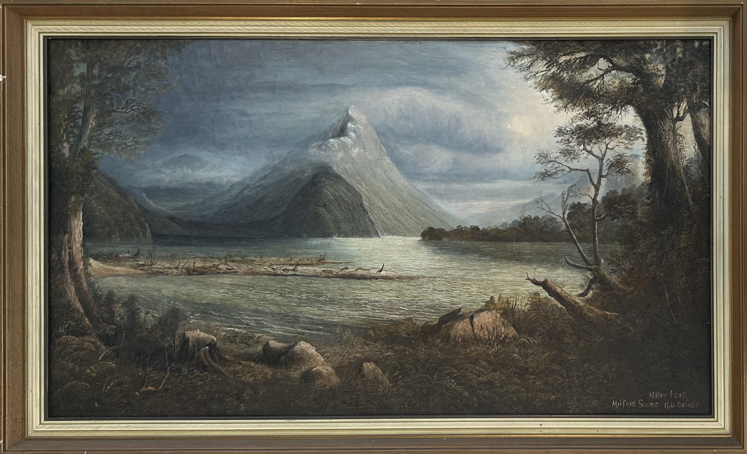 Artwork by Henry Dunn Driver, Mitre Peak, Milford Sound, Made of Oil on board