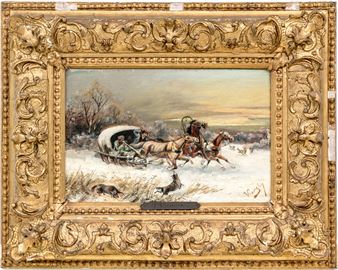 Wolves Chasing A Sled - Thomas Viorsky