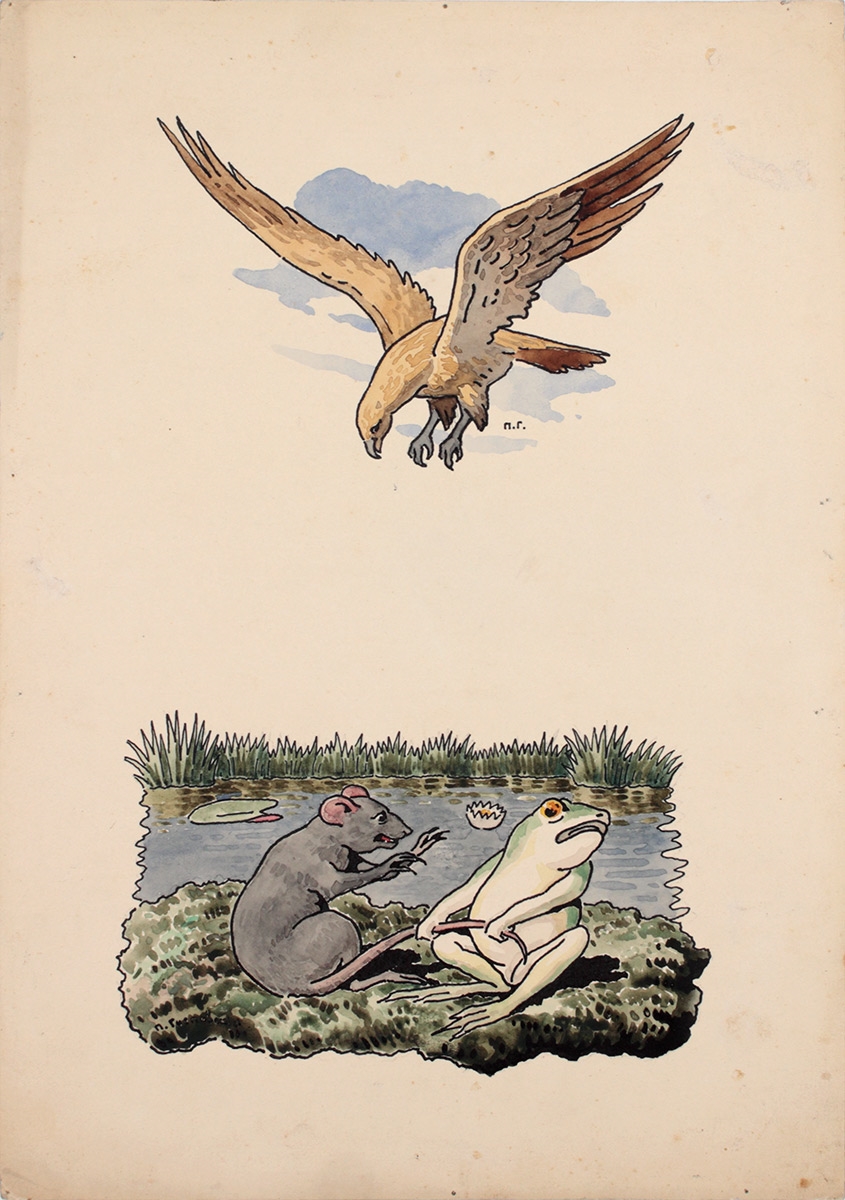 Artwork by Petr Petrovich Goslavsky, 12 sheets with illustrations to Tolstoy L.N. Fairy tales were / [Op.] L.N. Tolstoy; Rice. P.P. Goslavsky. 2nd book. - Moscow: Raduga, 1911. - 17 p., incl. region : color ill. ; 27 cm - (Library for children by L.N. Tolstoy: For younger ages / In the drawing by P.P. Goslavsky, executed in colors), Made of Paper, watercolor, ink