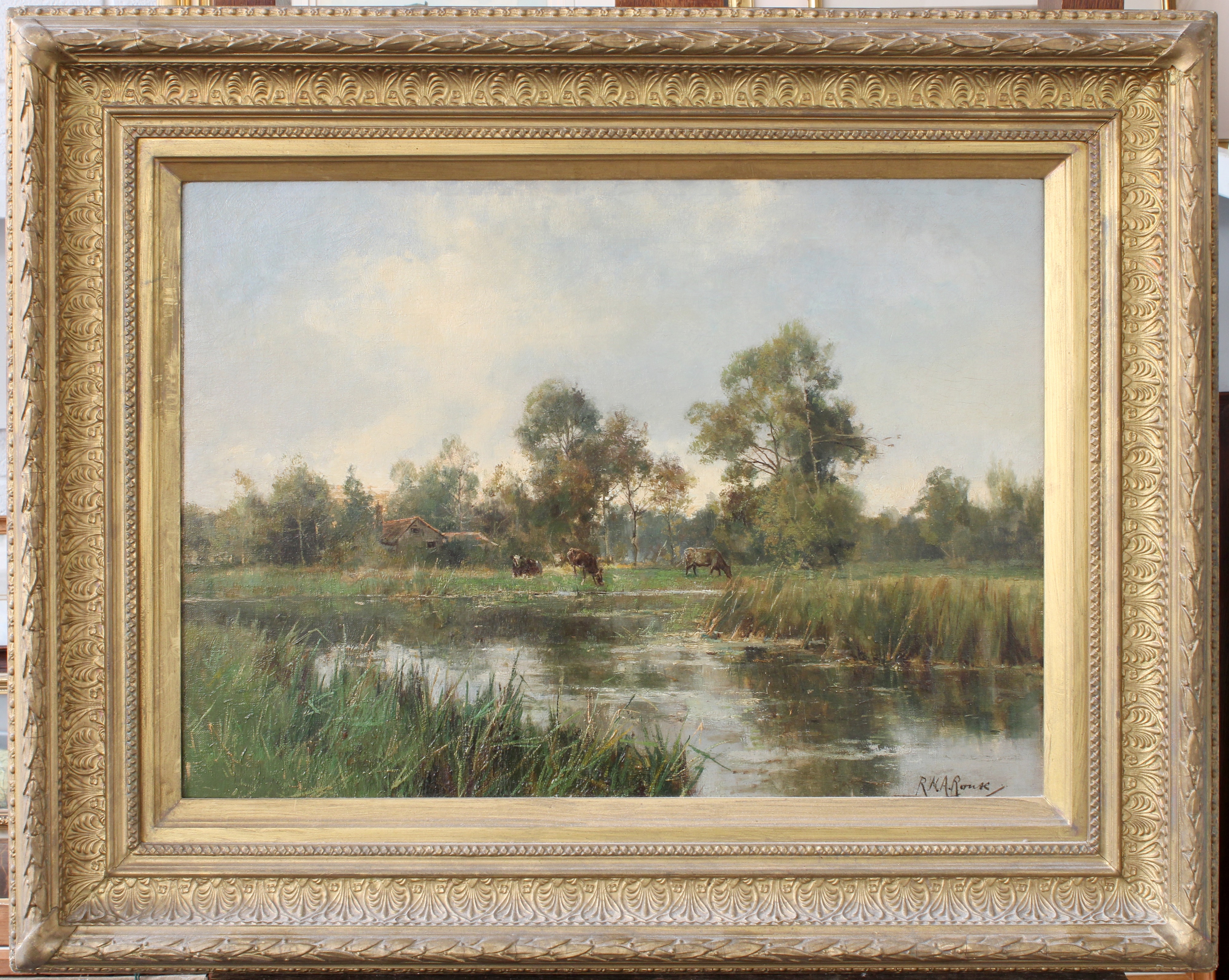 Robert William Arthur Rouse | Cattle watering by a calm stretch of ...