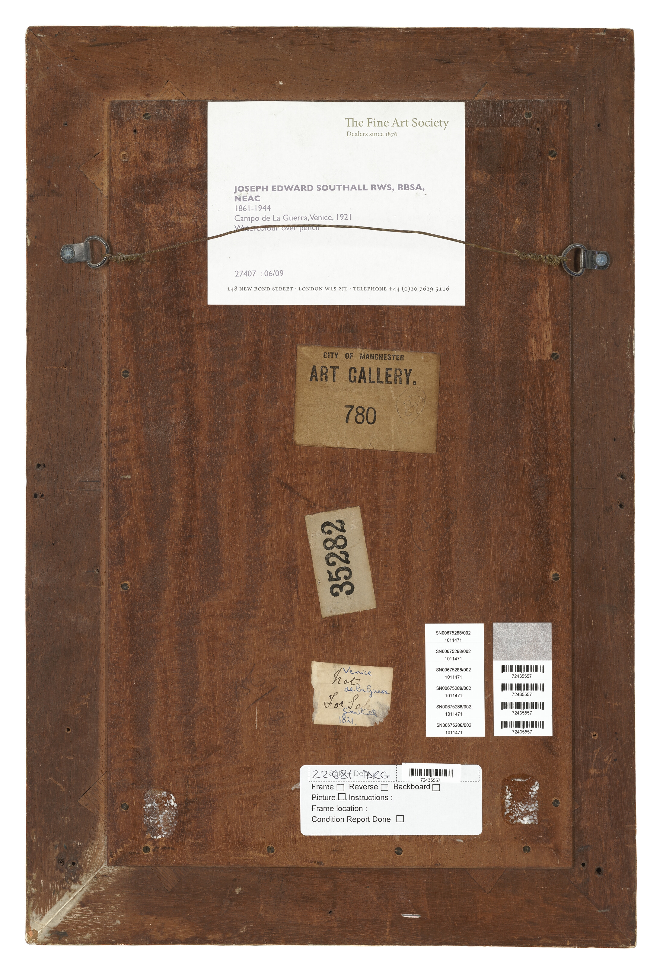 Artwork by Joseph Edward Southall, Rio Della Guerra, Venice, Made of pencil and watercolour, heightened with touches of white on paper