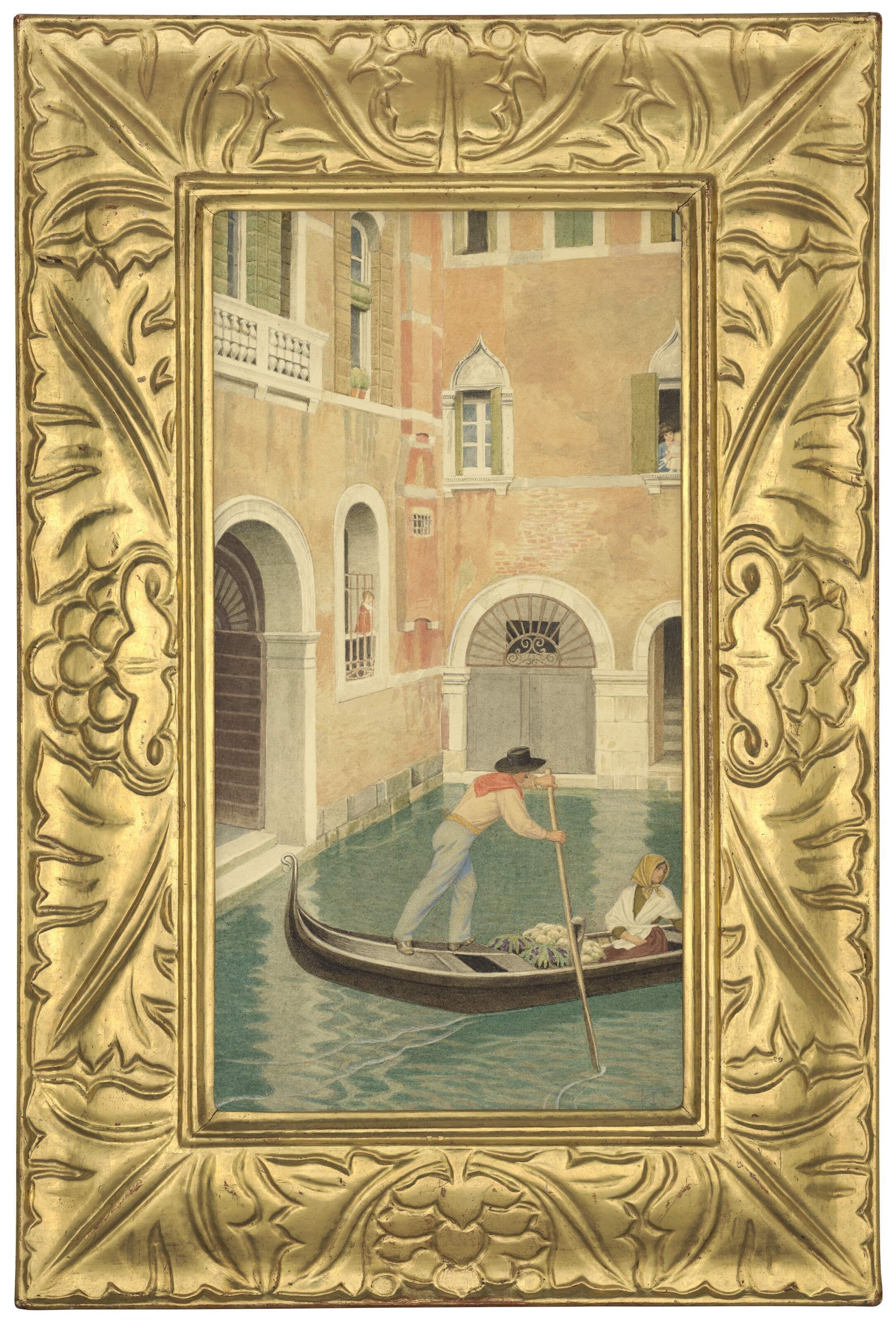Artwork by Joseph Edward Southall, Rio Della Guerra, Venice, Made of pencil and watercolour, heightened with touches of white on paper