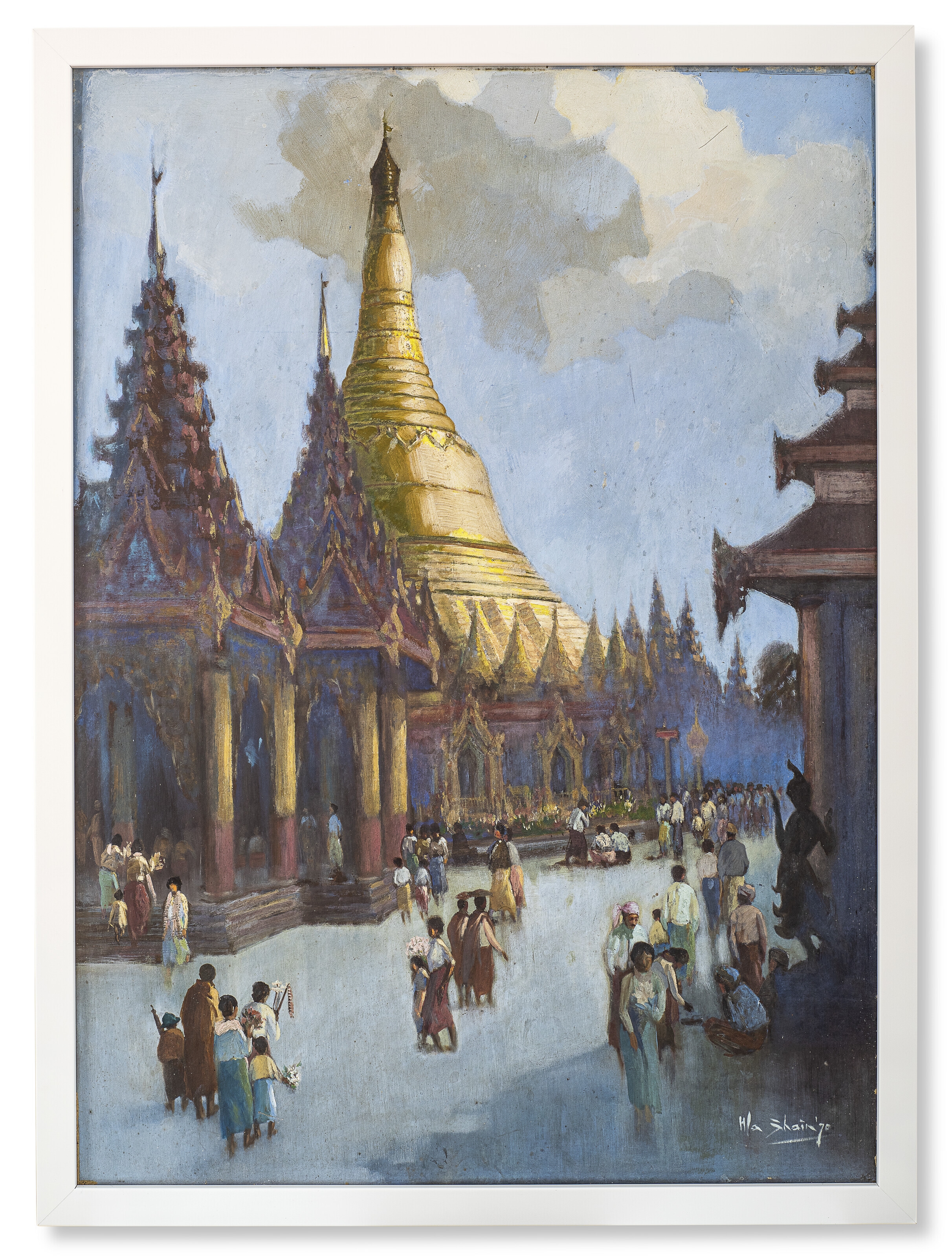 Artwork by U Hla Shein, The Great Shwedagon Pagoda, Made of oil on board