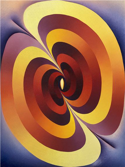 Linked Lingams in Orange, Yellow, Purple and Blue by Loie Hollowell, Painted in 2018