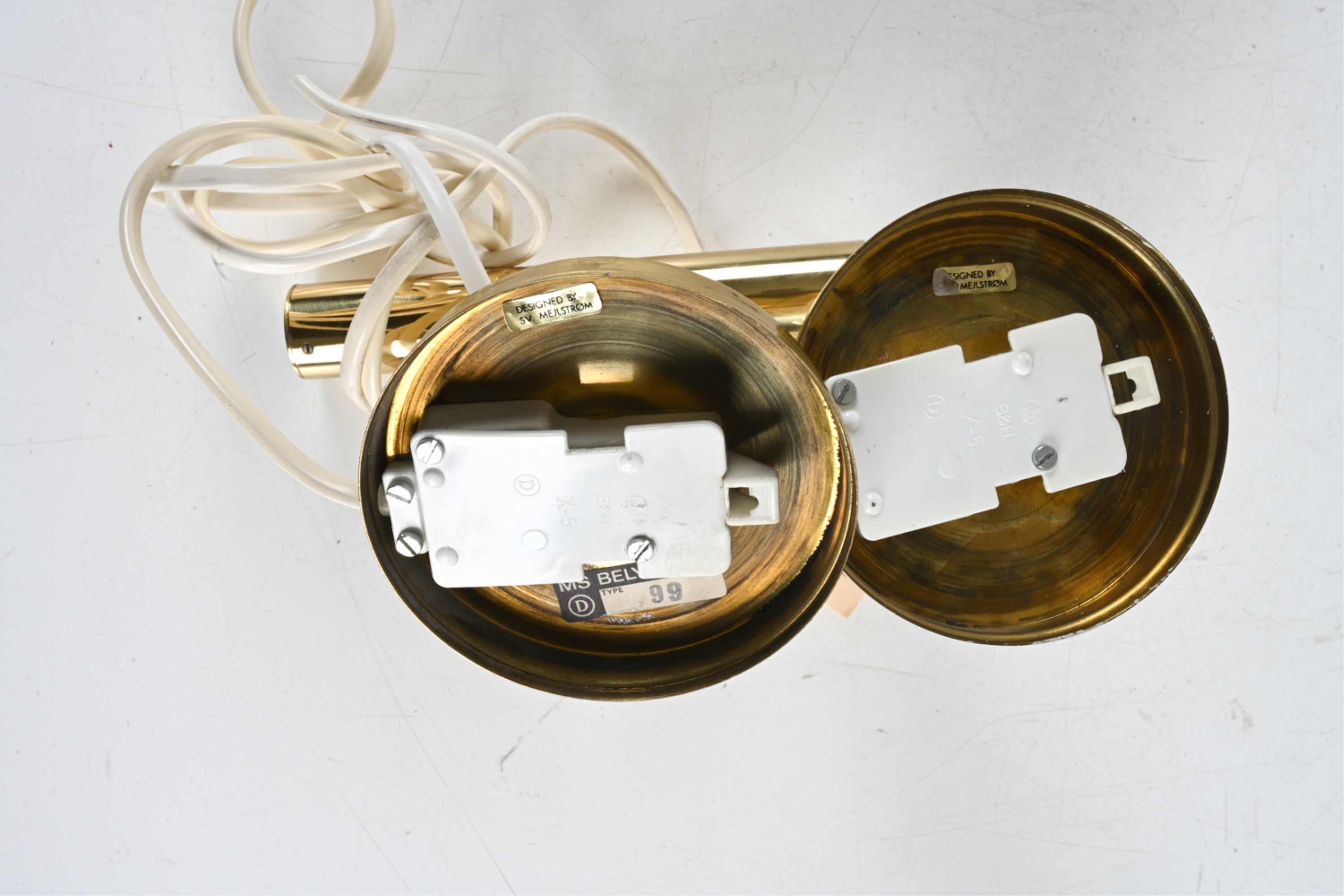 Artwork by Sv. Mejlstrøm, 2) SVEND MEJLSTROM MODERNIST BRASS SCONCES, Made of plates