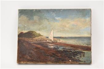 Oil on Canvas of Sailing Ship on New England Coastal Scene James Souden - James Souden