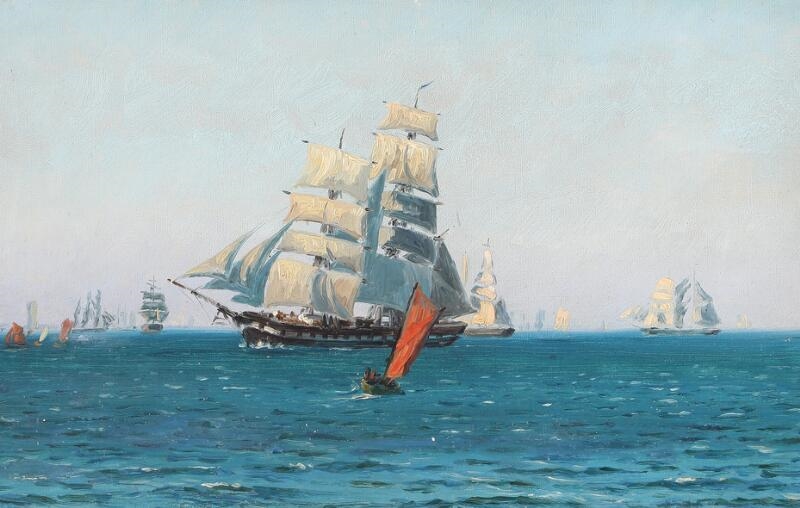 Carl Ludvig Thilson Locher | Seascape with numerous ships | MutualArt