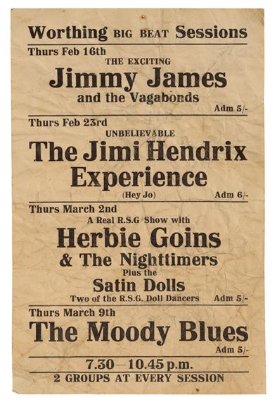Jimi Hendrix | A Flyer For Worthing Big Beat Sessions (1967) | MutualArt