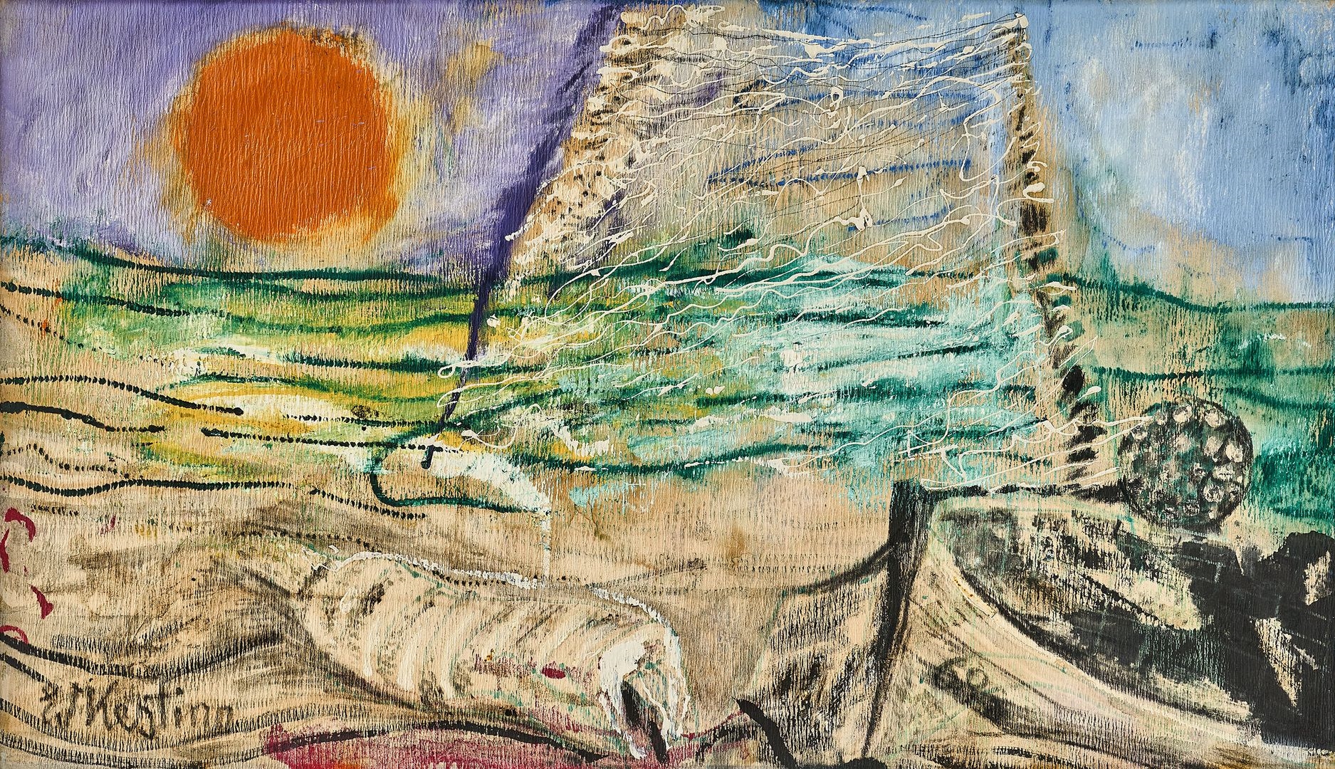 Edmund Kesting | Strandblick mit roter Sonne (1968) | MutualArt