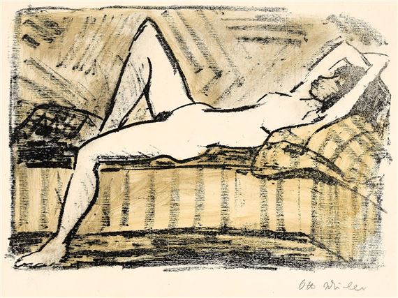 Liegende auf der Couch (Ruhender Akt) - Otto Mueller