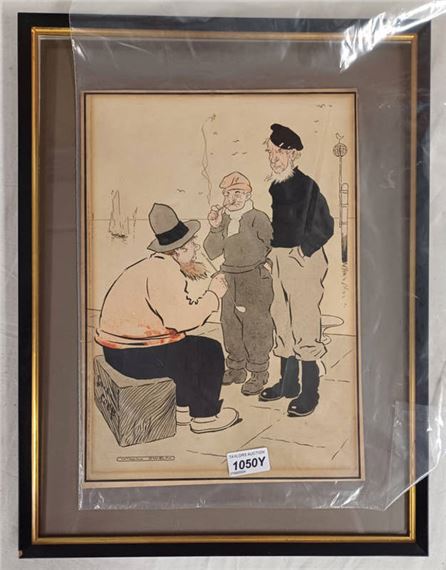 Will owen 'fishermen' signed unframed pen & ink sketch 35 cm x 25 cm by Will Owen