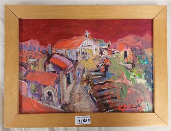 la capella piccolato signed framed oil on canvas 24 cm x 34 cm by Arie Vardi
