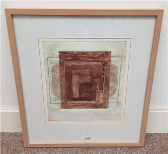 Harvey duke abstract scene signed to reverse framed mixed media 36 x 33 cm - Harvey Duke