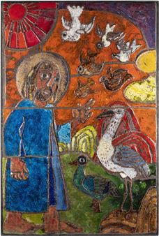 ZWEI KÜNSTLERKERAMIKEN: GROSSES WANDBILD (1971) UND KLEINE WANDKACHEL - Heide Weichberger