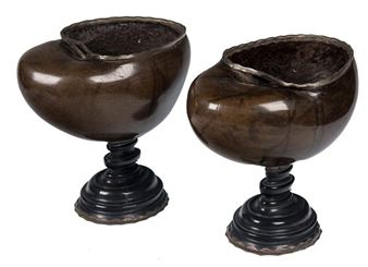 Pair of Cocos de Mer with engraved silver and ebony mount. Indo-Portuguese or Anglo-Indian work. Dated 1562 - Indo-Portuguese School, 16th Century