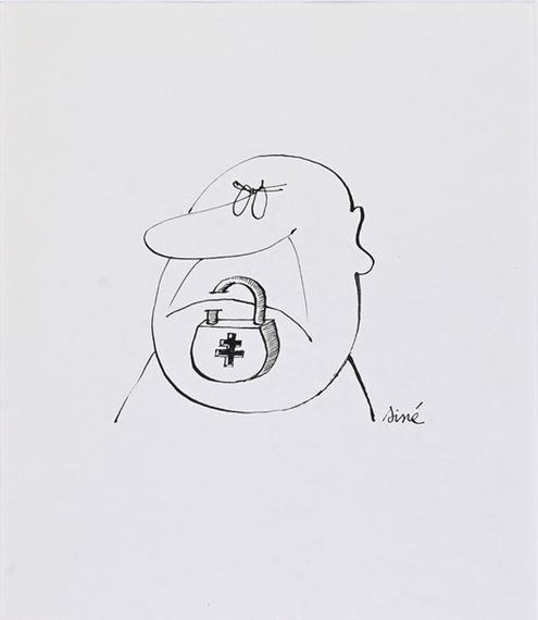 Sine (Maurice Signet, (1928-2016) The padlock and the cross of Lorraine. India ink on paper, signed 27x21 cm. by Siné