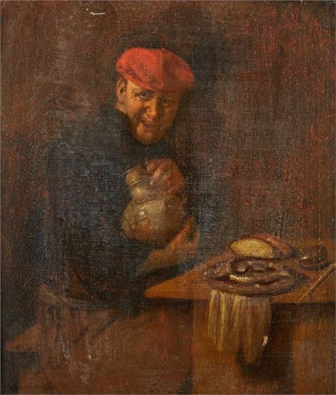 . The merry drinker. Oak panel by Abraham Diepraam