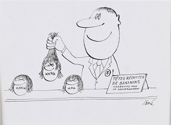 Sine (Maurice Signet, (1928-2016) Reduced heads of beatniks guaranteed by the government. India ink on paper, signed. 27x21 cm. by Siné