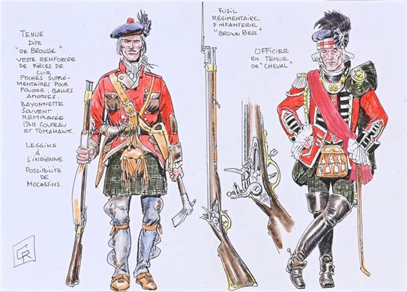 Ramaïoli, Georges (born 1945) Portraits of soldiers. India ink and watercolor on paper, signed. Illustration on both sides. 18.5x25.5 cm. by Georges Ramaioli