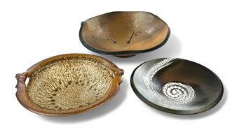 Michael Frasca: Three Stoneware Wood Ash Glazed Bowls - Michael Frasca